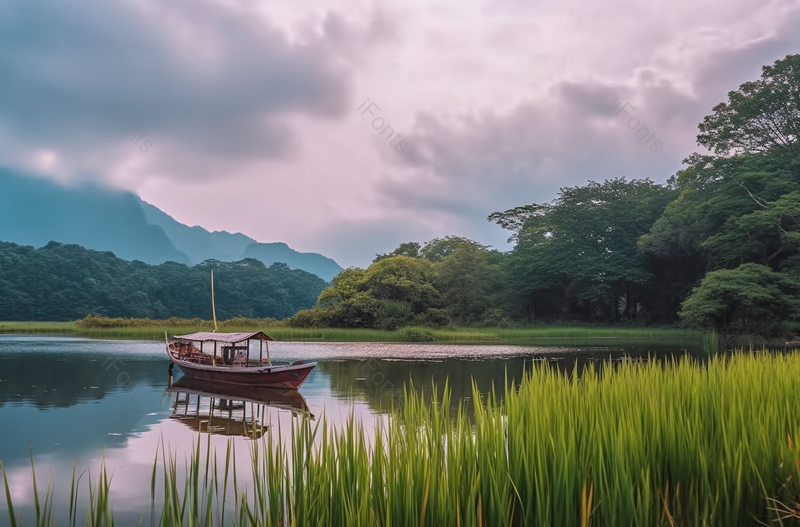 绿色蓝天白云茂盛乌云草绿小船摄影背景,高清,摄影图,摄影图片,图片大全,摄影图免费下载